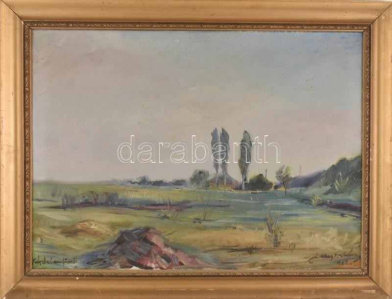 Jeney Zoltán (1899-1967): Káptalanfüred. Olaj, vászon. Dekoratív, kissé sérült fakeretben. 50x70 cm.