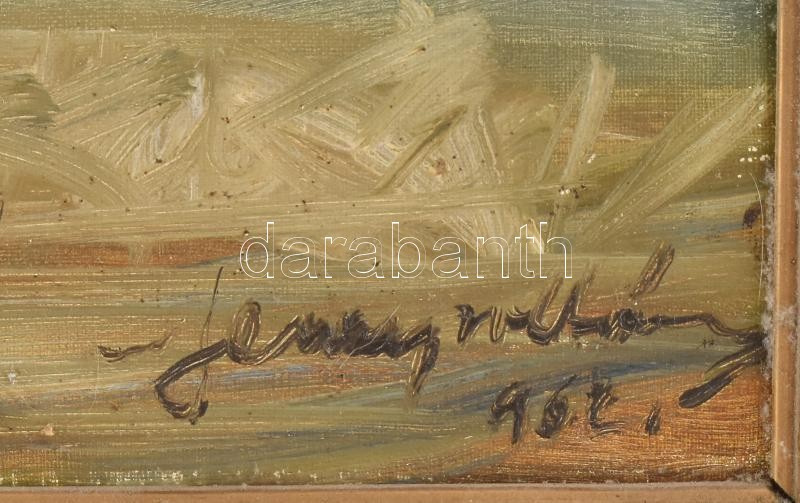 Jeney Zoltán (1899-1967): Káptalanfüred. Olaj, vászon. Dekoratív, kissé sérült fakeretben. 50x70 cm. - Image 2