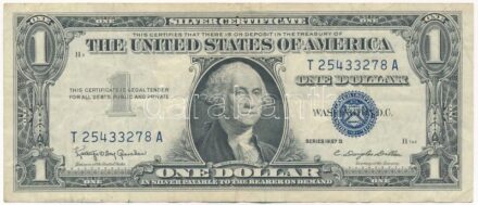 Amerikai Egyesült Államok 1961-1965. (1957B) 1$ 'Silver Certificate - kisméretű', kék pecsét, 'Kathryn O'Hay Granahan - C. Douglas Dillon' T:III USA 1961-1965. (1957B) 1 Dollar 'Silver Certificate - Small size', blue seal, 'Kathryn O'Hay
