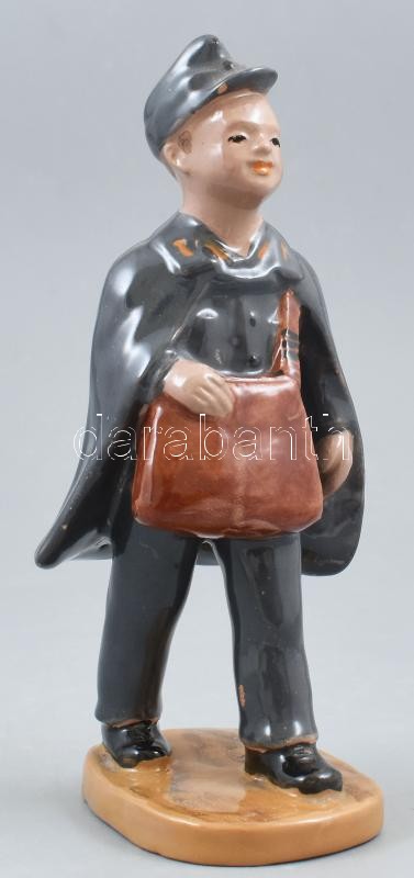 Nógrádi József postás mázas kerámia figura , jelzett, kis lepattanásokkal 19cm
