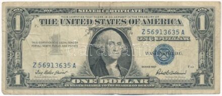 Amerikai Egyesült Államok 1957-1961. (1957) 1$ 'Silver Certificate - kisméretű', kék pecsét, 'Ivy Baker Priest - Robert B. Anderson' T:III ly. USA 1957-1961. (1957) 1 Dollar 'Silver Certificate - Small size', blue seal, 'Ivy Baker Priest -