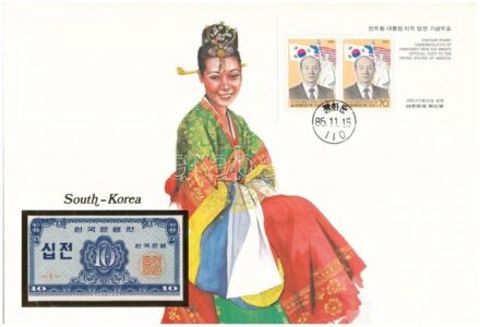 Dél-Korea 1962. 10J felbélyegzett borítékban, bélyegzéssel T:I South Korea 1962. 10 Jeon in envelope with stamp and cancellation C:UNC