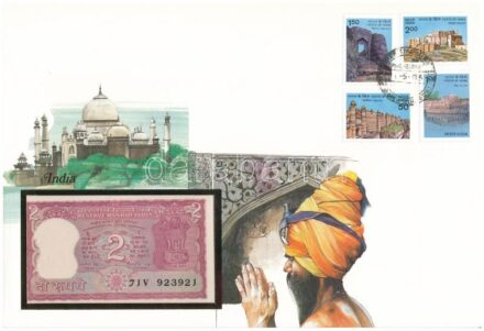India DN 2R felbélyegzett borítékban, bélyegzéssel T:I India ND 2 Rupees in envelope with stamp and cancellation C:UNC