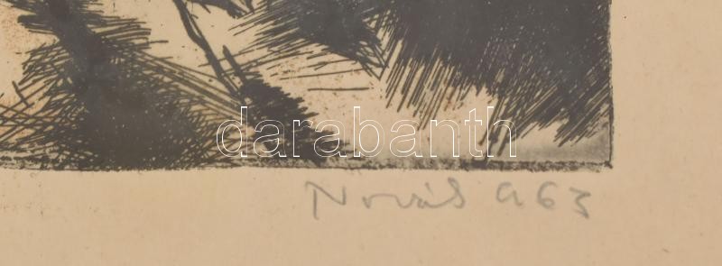 Novák Lajos (1927-1989): Ökrösszekér. Rézkarc, papír, jelzett, üvegezett fakeretben, lap széle kissé foltos, 15x15 cm - Image 2