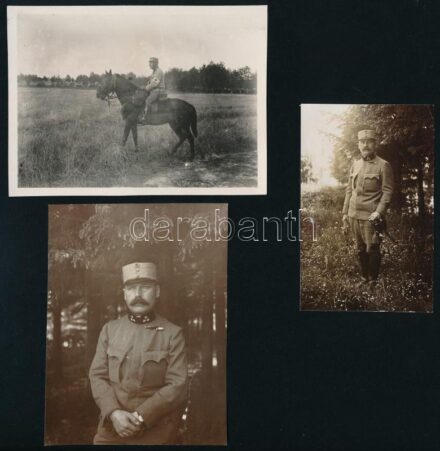cca 1914-1918 3 db I. világháborús katonai fotó (lovas vöröskeresztes karszalaggal, tiszt karddal), 8,5x5,5 cm és 11x8 cm között