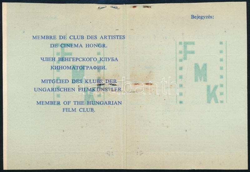 1988 A Magyar Filmművész Klub fényképes igazolványa - Image 2