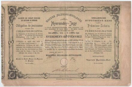Budapest 1911. 'Magyar Jelzálog Hitelbank' nyeremény-jegye szárazpecséttel és bélyegzéssel T:III kisebb beszakadások
