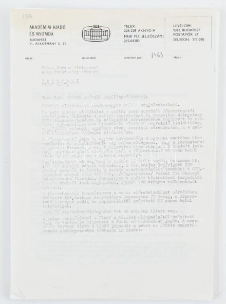 Az Akadémiai Kiadó szerződései az Idegen Szavak Szótárával kapcsolatban