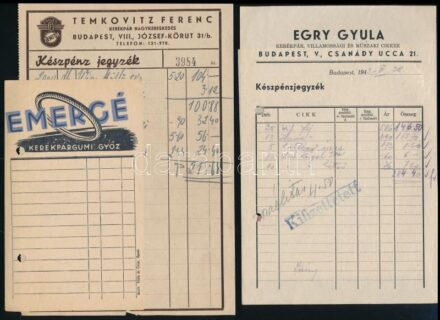 1943 4 db fejléces számla kerékpár üzletekből
