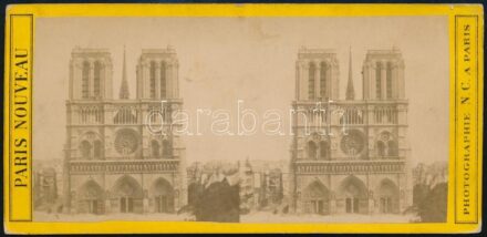 cca 1890-1900 ' Cathédrale Notre Dame' keményhátú sztereófotója, Paris Nouveau Photographie N.C. a Paris, a hátoldalán feliratozva, a felületén apró foltokkal, 8x17 cm