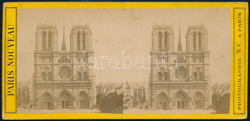 cca 1890-1900 ' Cathédrale Notre Dame' keményhátú sztereófotója, Paris Nouveau Photographie N.C. a Paris, a hátoldalán feliratozva, a felületén apró foltokkal, 8x17 cm