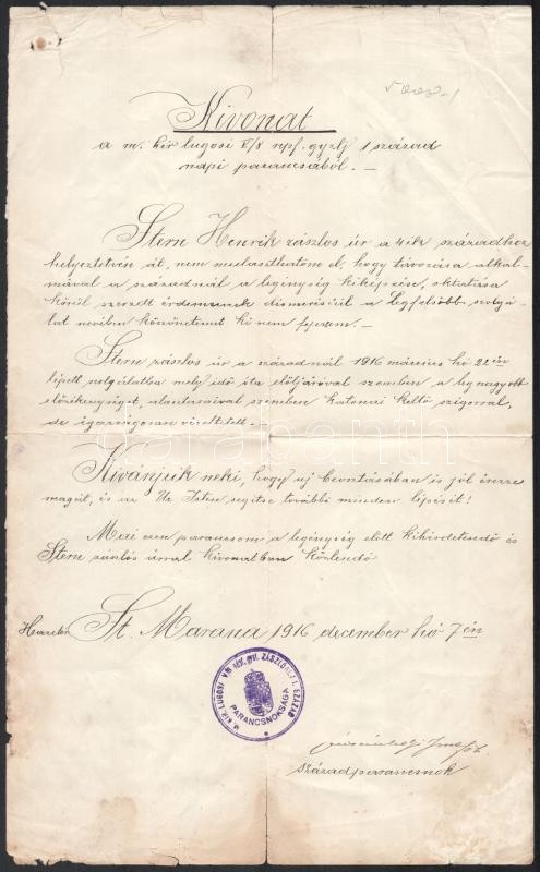 1916. 12.07. St Marana harctéri napi parancs