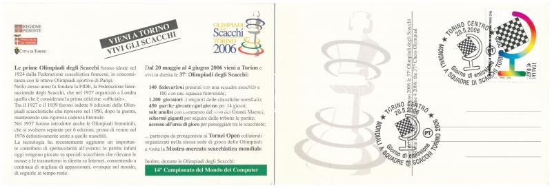 2006 Torino, 37e Olimpiadi degli Scacchi / 37. Sakkolimpia kinyitható képeslapja / 37th Chess Olympics folding postcard - Image 2