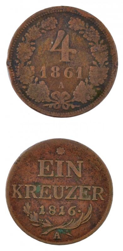 Ausztria 1816A 1kr Cu + 1861A 4kr Cu T:3 Austria 1816A 1 Kreuzer Cu + 1861A 4 Kreuzer Cu C:F Krause KM#2113, KM#2194