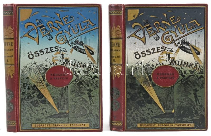 Verne Gyula: Kéraban, a vasfejű. I-II. köt. Ford.: György Aladár és Illyésy Piroska. Bp.,é.n.,Franklin, 208;2-209-423 p. Negyedik, képes kiadás. Számos képpel gazdagon illusztrálva. Kiadói illusztrált, aranyozott, festett