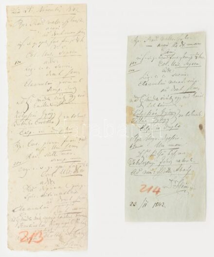 1842 2 db kézzel írt orvosi recept, raboknak kiállítva, Abauj vármegye