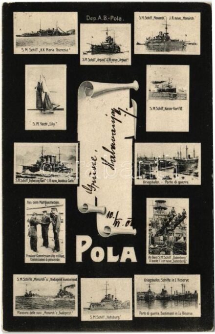 1906 SM Schiff K.K. Maria Theresia, SMS Árpád, SMS Monarch, SM Yacht Lily, SMS Kaiser Karl VI, SMS Erzherzog Karl, SMS Monarch, SMS Budapest, SMS Habsburg, Aus dem Matrosenleben, Kriegshafen, An Bord SMS Babenberg, Schiffe in I Reserve. K.u.K.