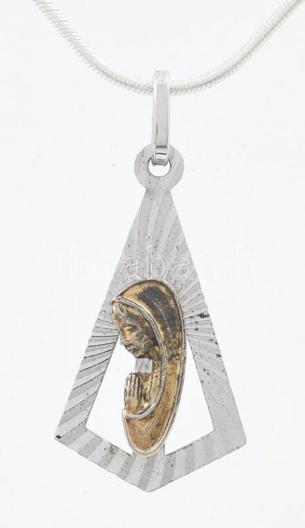 Ezüst(Ag) kígyó nyaklánc Mária függővel, jelzett, h: 45-50 cm, 1,8×3,9 cm, nettó: 10 g