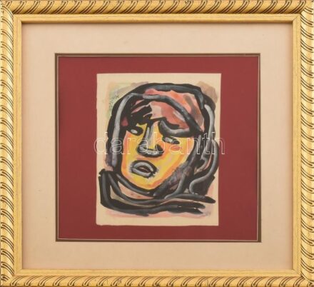 Csepeli Németh Miklós (1934-2012): Portré. Akvarell, papír, jelzett, 17x12 cm