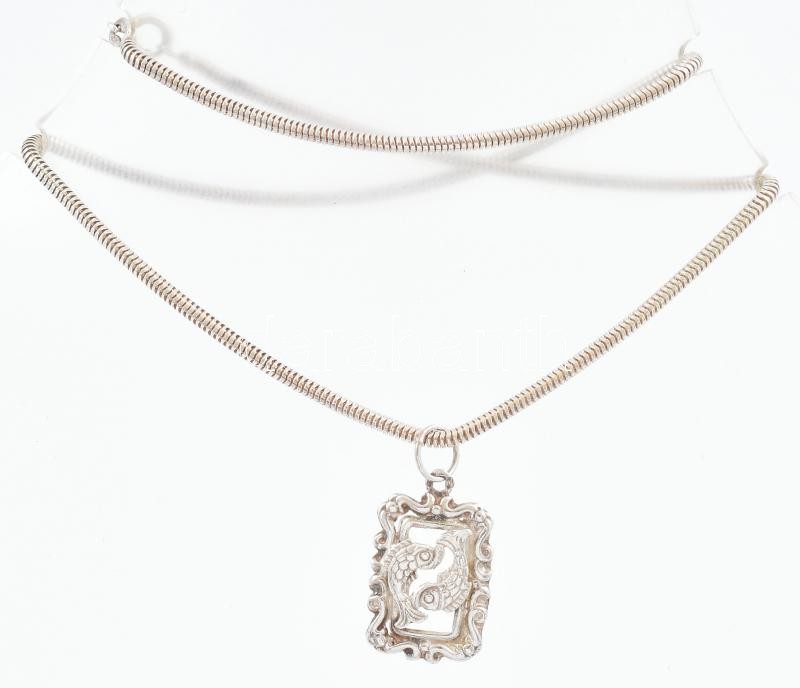 Ezüst(Ag) vastag kígyó nyaklánc, halak függővel, jelzett, h: 40 cm, nettó: 11 g - Image 2