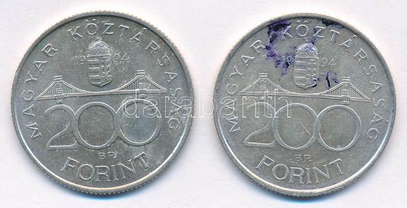 1994. 200Ft Ag 'Deák' (2x) T:1-,2 tintafolt Adamo F13.1 - Image 2