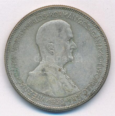 1930. 5P Ag 'Horthy jobbra' T:2- patina Adamo P8