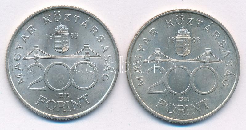 1993. 200Ft Ag 'MNB' (2x) T:1- Adamo F13 - Image 2
