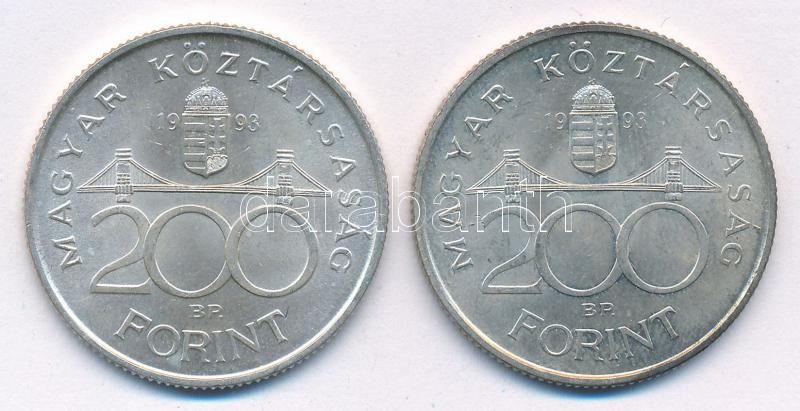 1993. 200Ft Ag 'MNB' (2x) T:1- Adamo F13 - Image 2