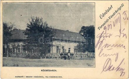 1901 Torontálvásárhely, Develák, Debelják, Debeljaca; Községháza. Krausz Ignác kiadása / town hall (vágott / cut)