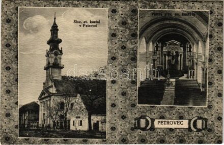 Petrőc, Petrovec; Slov. ev. kostol, Vnitro slov. ev. kostola / Szlovák evangélikus templom, belső / Slovak Evangelical church, interior. Floral