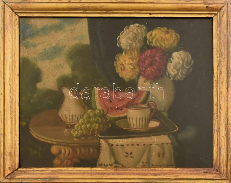 Molnár Z. János (1880-1960): Asztali csendélet. Olaj, karton, jelzett. 39x49 cm