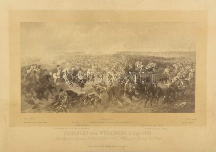 cca. 1870 Ludwig Angerer (1827 - 1879): Schlacht von Würzburg 3, Sept. 1796. 28x52cm (kis sérüléssel)