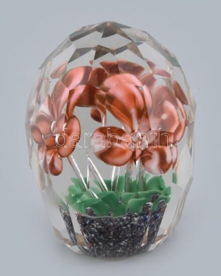 Muránói üveg virágos levélnehezék, m: 9,5 cm