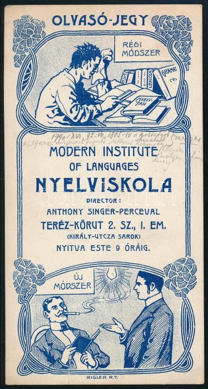 1903! Nyelviskola kártyanaptár a tanévre szecessziós díszítéssel 8 x 15 cm