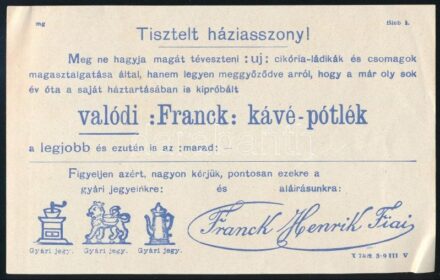 Franck kávé pótlék számolócédula