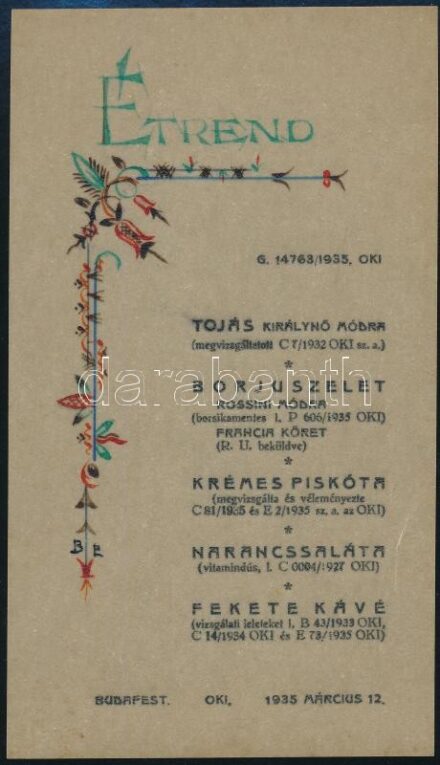 1935 Bp., OKI menükártya