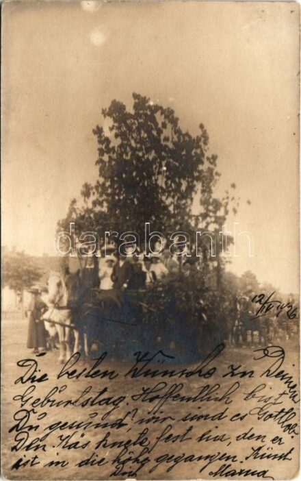 1926 Nagykárolyfalva, Károlyfalva, Karlsdorf, Banatski Karlovac; ünnepség, lovaskocsik / ceremony, horse-drawn carriages. 'Elite' A. Weiser (Vrsac) photo (EK)