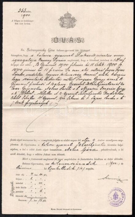 1900 Balassagyarmati Takarékpénztár óvása