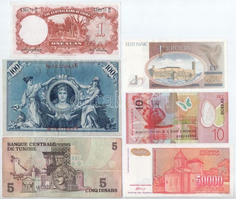 10xklf külföldi bankjegytétel, közte Német Birodalom 1908. 100M + Észtország 1992. 1K T:I-III 10xdiff foreign banknote lot, within German Empire 1908. 100 Mark + Estonia 1992. 1 Kroon C:UNC-F - Image 2