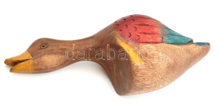 Csalikacsa, faragott, festett fa, h: 25 cm
