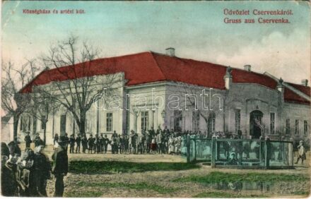 Cservenka, Crvenka; Községháza és artézi kút. Schőn kiadása / town hall, well, fountain (EK)