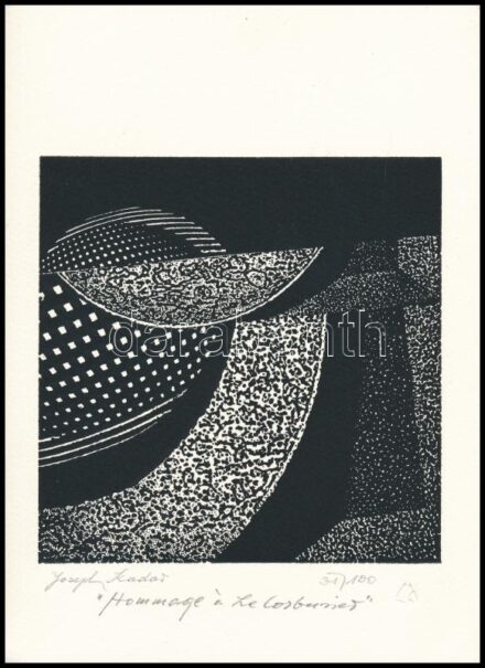 Joseph Kádár (1936-2019): Hommage a Le Corbusier. Szitanyomat, papír, jelzett, számozott (31/100). Hátoldalon a művész pecsétjével. 13,5x13,5 cm