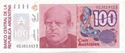 Argentína DN (1989-1990) 100A '05.381.843 D' T:II Argentina ND (1989-1990) 100 Australes '05.381.843 D' C:XF Krause P#327