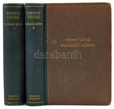 Tormay Cécile: Bujdosó könyv. I-II. köt. Bp.,én.,Singer és Wolfner. Kiadói kopott félvászon-kötés, az I. kötet laza, sérült kötéssel.