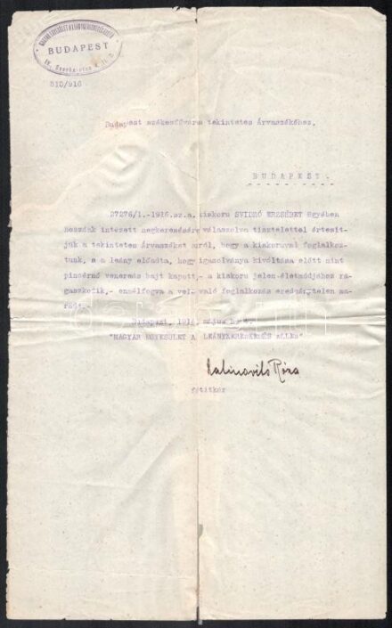 1916 Prostituált nő bárcaigénylési és rendőrségi okmányai