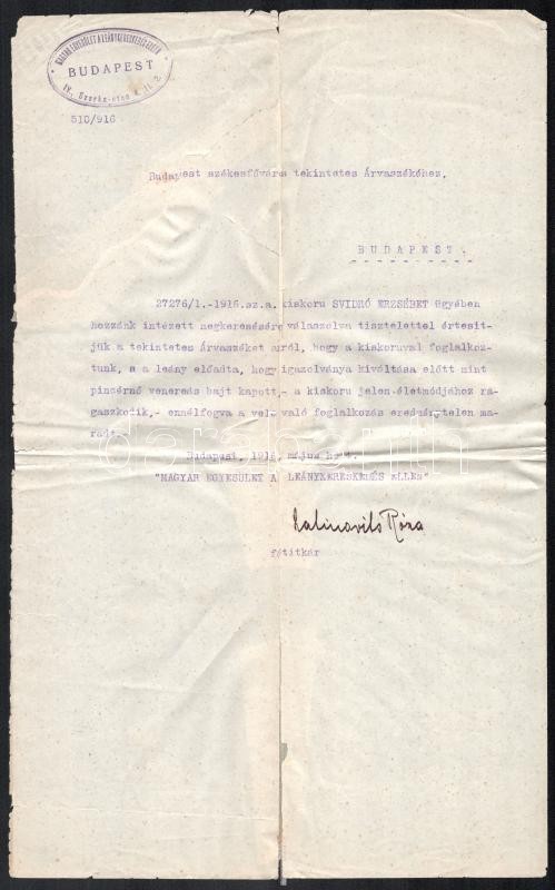 1916 Prostituált nő bárcaigénylési és rendőrségi okmányai