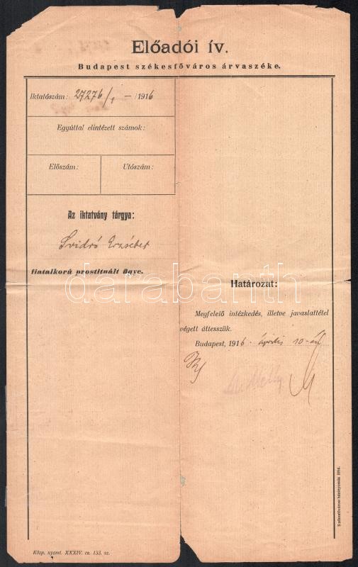 1916 Prostituált nő bárcaigénylési és rendőrségi okmányai - Image 3