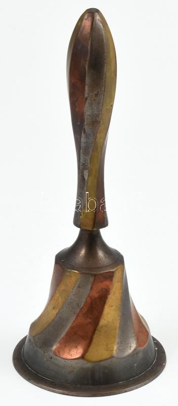 Fém csengő, kopásnyomokkal, m: 19 cm