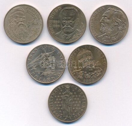 Franciaország 1982-1988. 10Fr Ni-Br (6xklf) forgalmi emlékkiadás T:1-,2 France 1982-1988. 10 Francs Ni-Br (6xdiff) commemorative issues C:AU,XF