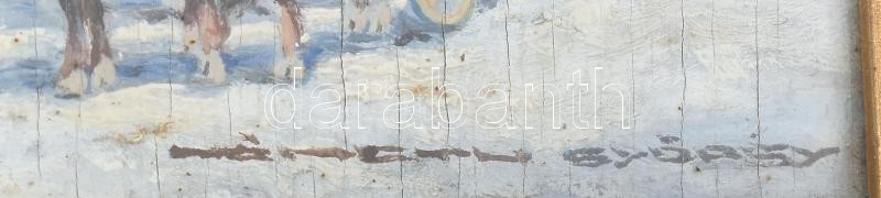 Németh György (1888-1962): Tanya. Olaj, fa, jelzett. Keretben, máz repedésekkel. 12x17 cm - Image 2